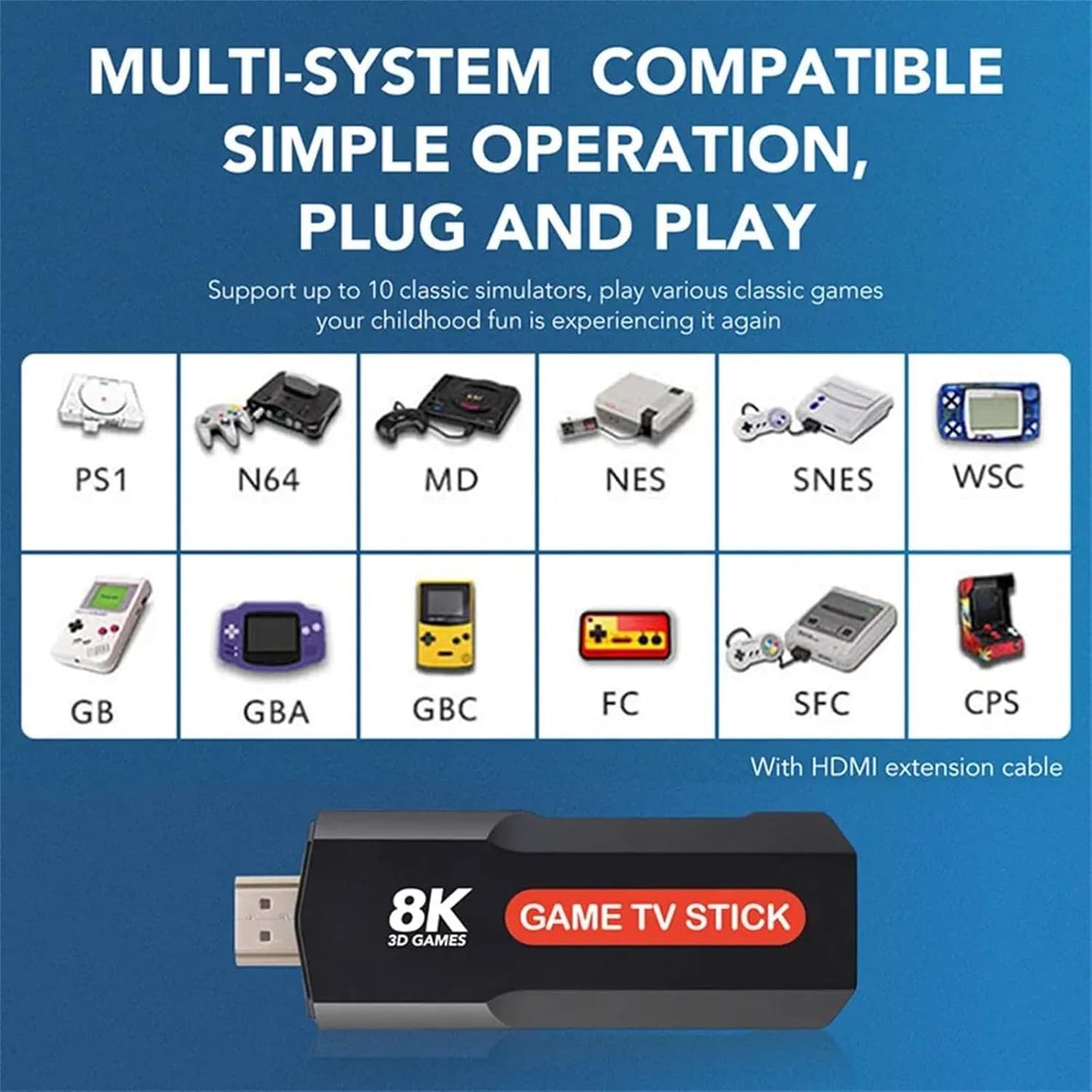 Q9 Game TV Stick 8K HDR Android + 30,000 Juegos Retro y Streaming