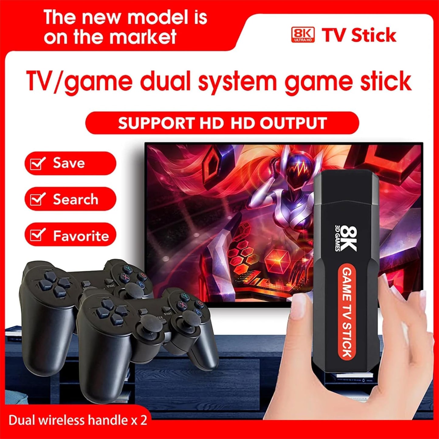 Q9 Game TV Stick 8K HDR Android + 30,000 Juegos Retro y Streaming