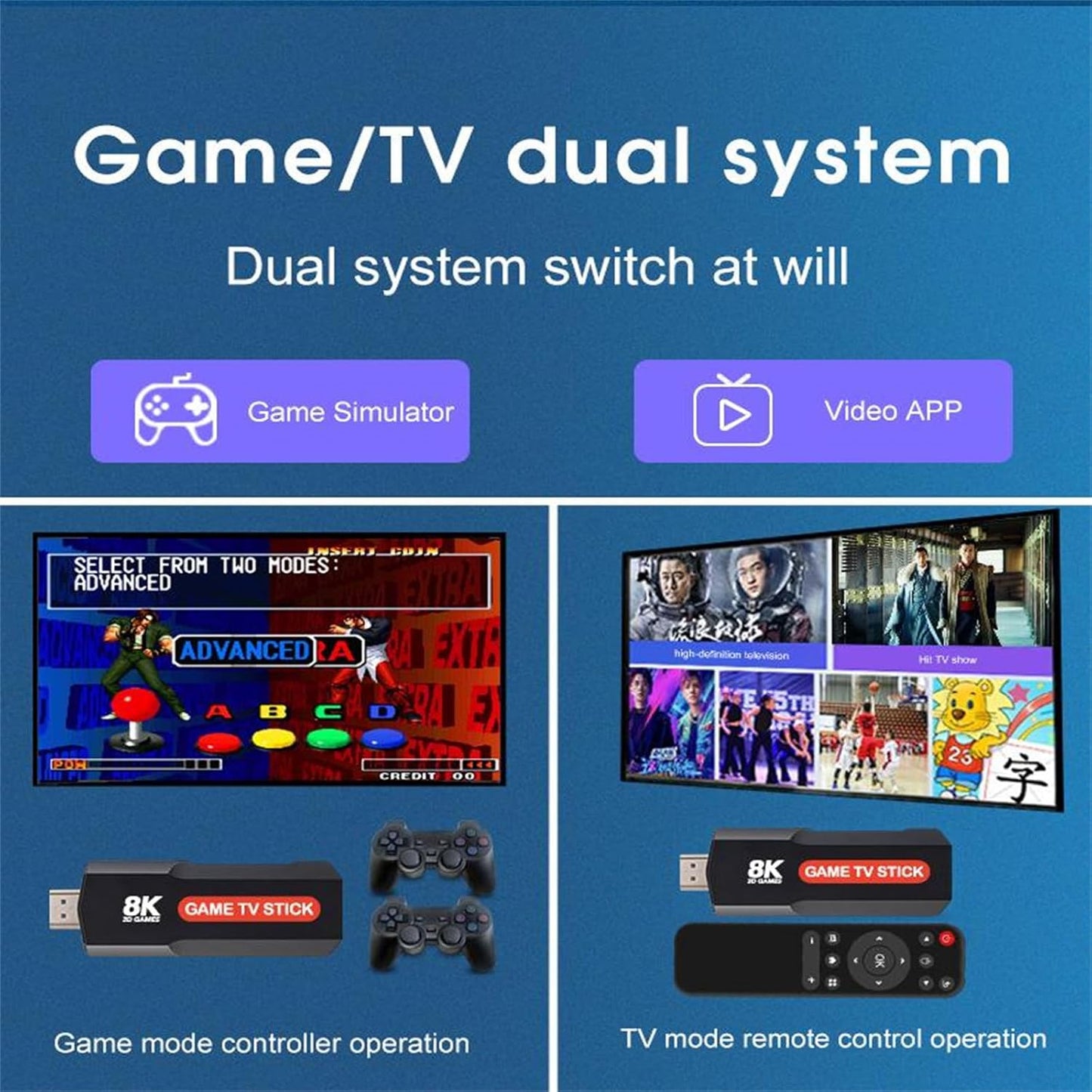 Q9 Game TV Stick 8K HDR Android + 30,000 Juegos Retro y Streaming